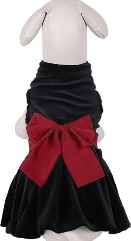 ام اي مور فساتين كلاسيكية منقوشة للكلاب والكلاب والكلاب ملابس شتوية للحيوانات الاليفة من قطعة واحدة جيدة التهوية، فستان للقطط (مقاس S، اسود مخملي) in Kuwait