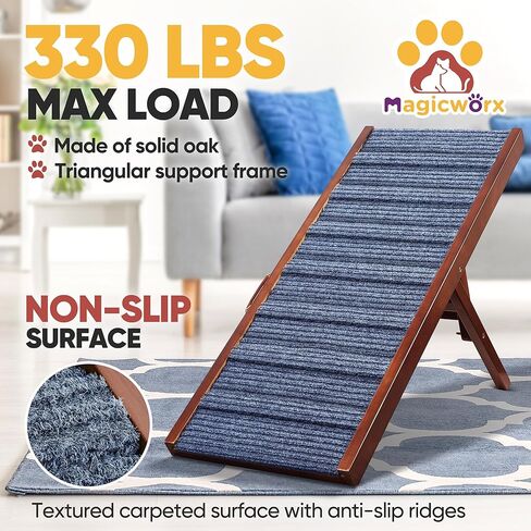 Dog Ramp, MAGICWORX Dog Ramp for Bed Portable Pet Ramp for Car Couch, Adjustable from 16.5" to 24.5" with Non-Slip Traction Mat 330lbs in Kuwait