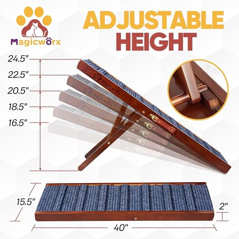 Dog Ramp, MAGICWORX Dog Ramp for Bed Portable Pet Ramp for Car Couch, Adjustable from 16.5" to 24.5" with Non-Slip Traction Mat 330lbs in Kuwait