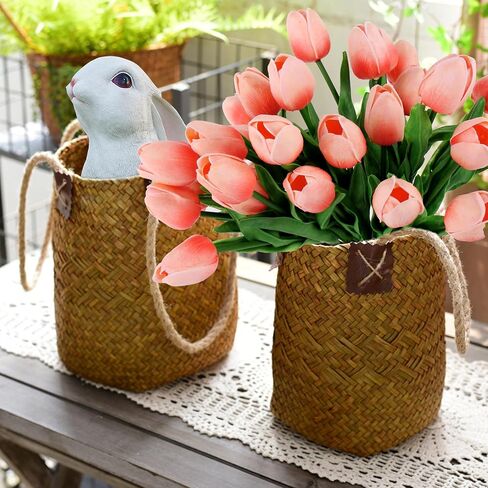 30pcs Artificial Tulips Flowers Fake Latex Tulip Stems - Real Touch Faux Coral Tulips Flower for Easter Spring Wedding Bouquet Centerpiece Floral Arrangement Home Cemetery Table Decor in Kuwait