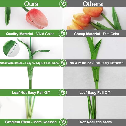 30pcs Artificial Tulips Flowers Fake Latex Tulip Stems - Real Touch Faux Coral Tulips Flower for Easter Spring Wedding Bouquet Centerpiece Floral Arrangement Home Cemetery Table Decor in Kuwait