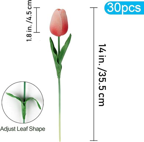 30pcs Artificial Tulips Flowers Fake Latex Tulip Stems - Real Touch Faux Coral Tulips Flower for Easter Spring Wedding Bouquet Centerpiece Floral Arrangement Home Cemetery Table Decor in Kuwait