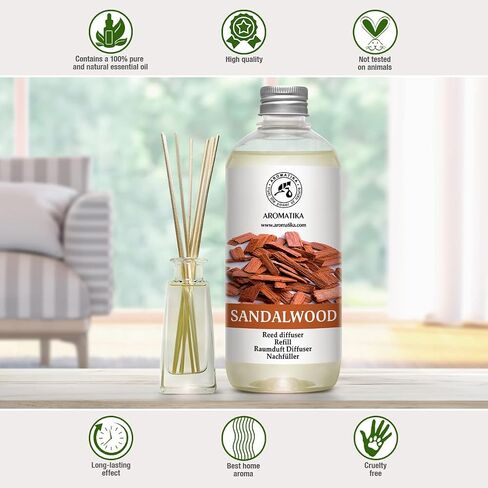 Reed Diffuser Refill Sandalwood 17 Fl Oz (500ml) - Room Diffuser - Home Fragrance - Scented Diffusers for Aromatherapy - Air freshener - Fresh/Intensive Fragrance in Saudi Arabia