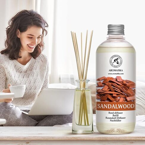 Reed Diffuser Refill Sandalwood 17 Fl Oz (500ml) - Room Diffuser - Home Fragrance - Scented Diffusers for Aromatherapy - Air freshener - Fresh/Intensive Fragrance in Saudi Arabia