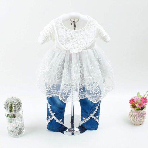 Peacolate 6M-4Y Baby Little Girls 3pcs Outfits Leather Hoodie Jacket Lace T-Shirt Denim Jeans in Kuwait