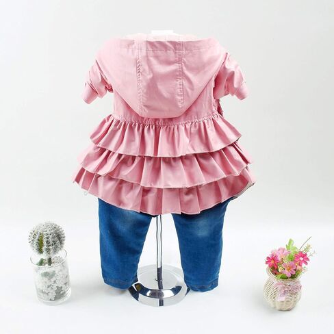 Peacolate 6M-4Y Baby Little Girls 3pcs Outfits Leather Hoodie Jacket Lace T-Shirt Denim Jeans in Kuwait