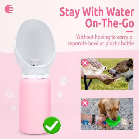 Timiuu Dog Water Bottle, Collapsible, Lightweigh, Leak Proof Portable Travel Dogs Water Dispenser, Perfect Puppy Drinking Bowl for Outdoor Walking and Hiking, Pet Accessories, Silicone, 19oz, Gray in Kuwait