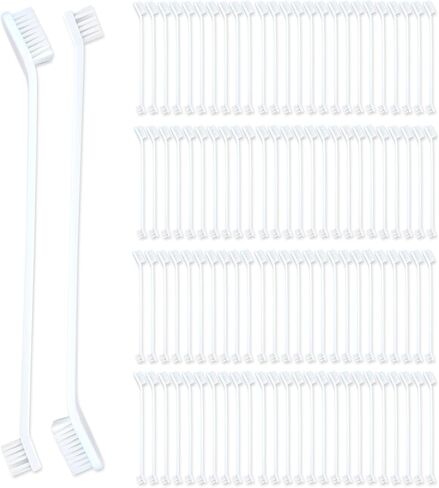 Bawuie 100 قطعة فرشاة أسنان للكلاب برأسين، مجموعة فرشاة أسنان بمقبض طويل للحيوانات الأليفة، شعيرات ناعمة، فرش أسنان للحيوانات الأليفة للكلاب الصغيرة والكبيرة، القطط، تنظيف أسنان الجراء، العناية بالفم والأسنان (أبيض) in Kuwait
