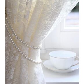 ZILucky Set of 2 Curtain Tie Backs, Elegant Pearl Tiebacks, Handmade Window Treatment, Classical Romantic Style Decor Accessories (White-Style2)