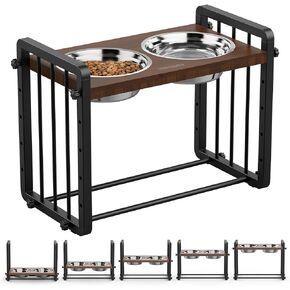 URPOWER Elevated Dog Bowls, 5 Heights Wood Raised Dog Bowl with Metal Stand, 44oz Stainless Steel Dog Food & Water Bowls, Dog Feeder Adjustable from 3.15" to 12.6" for Large Medium Small Dogs and Cats in Kuwait
