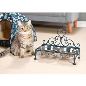 وحدة تغذية مرتفعة للحيوانات الأليفة للكلاب والقطط الصغيرة، أطباق مزدوجة من الفولاذ المقاوم للصدأ للطعام والماء مع حامل، باللون الأزرق المتعثر in Kuwait