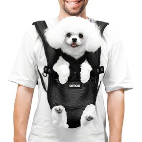 Pet Dog Carrier Backpack, Aimou Adjustable Hands-Free Doggie Front Pack Safety Travel Bag, Breathable Legs & Tail Out for Traveling Hiking Camping for Small Medium Dogs Cats Puppies, Black Large in Kuwait