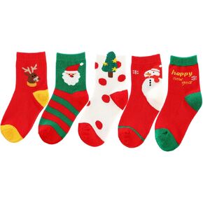 PAPPNTI 5 pairs Christmas Socks Kids Cartoon Printed Xmas Socks Toddler Baby Holiday Festival Socks Children's Santa Socks in Kuwait