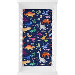 ملاءة سرير أطفال ناعمة مناسبة من HOOYAX، ملاءة سرير أطفال قابلة للتمدد وجيدة التهوية للأولاد والبنات، تناسب مرتبة سرير الأطفال القياسية وفراش الأطفال الصغار (ديناصور) in Kuwait