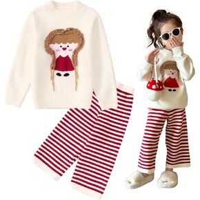 SOFEON Toddler Baby Girls Knitted Sweaters Striped Pants 2Pcs Outfits Long Sleeve Tops Pullover Kids Cute Winter Clothes Set in Saudi Arabia
