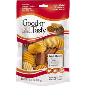 مجموعة متنوعة من رقائق البطاطس المتموجة ذات النكهة الثلاثية من Good'n'Fun، 10 أونصة، مكافآت للكلاب in Kuwait