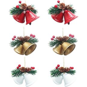 Christmas Bells Ornaments - 6 Pcs White Christmas Tree Bells Pendants for Holiday Party Decoration