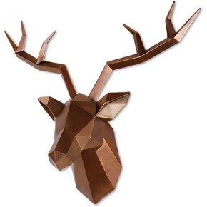 Keygift الغزلان رئيس جدار ديكور هندسي أسود الغزلان قرون الجدار النحت فو التحنيط الراتنج جدار الحيوان رئيس 19x7x17 بوصة in Kuwait