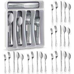 51 Pieces Silverware Set with Organizer, Flatware Sets for 10 Stainless Steel Cutlery Set Kitchen Utensil Sets Service Forks Spoons and Knives Set Tableware Eating Utensils for Home Restaurant in Saudi Arabia