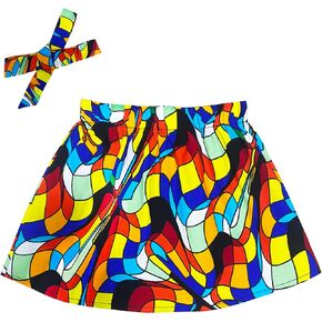 DOAFRIAFRI Toddler Baby Girl African Wax Print Skirt Outfit Ankara Skirt+Headband 2Pcs Set Kente Clothes
