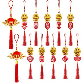 12 Pieces 2024 Chinese New Year Decorations Dragon Lucky Charms Lotus Lantern Red Hanging Tassels Feng Shui Decor for New Year Home Tree Car Ornaments in Saudi Arabia