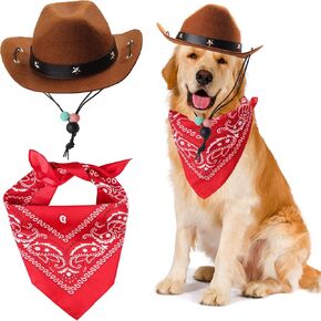 Yewong Pet Cowboy Costume Accessories Dog Cat Pet Size Cowboy Hat and Bandana Scarf West Cowboy Accessories for Puppy Kitten Party Festival and Daily Wearing Set of 2 (Black) in Saudi Arabia