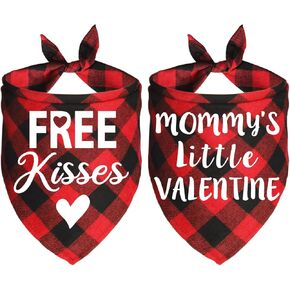 JOTFA 2 Pack Valentines Dog Bandanas, Valentine’s Day Dog Bandanas Scarf Dog Valentine’s Day Bandanas Outfits Clothes for Small Medium Large Dogs Pets (Red, Free Kisses & Mommy's Little Valentine)