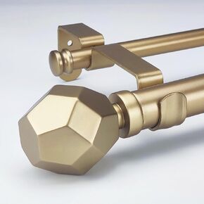 قضبان ستائر ذهبية بقطر 1-1/8 بوصة من ILAISIHOME مع لمسة نهائية ذات أوجه هندسية، قضبان ستائر مزدوجة تصغير 72-144 بوصة لعرض النافذة 68-140 بوصة، حزمة واحدة in Kuwait