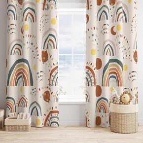 Boho Rainbow Curtains,Mid Century Modern Abstract Geometric Sun Star Kids Girls Bedroom Living Room Window Drapes 42x45 Inch in Kuwait