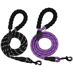 2 Pack Dog Leash 5 FT Heavy Duty Nylon Rope Dog Leash with Comfortable Padded Handle Sturdy Reflective Threads Strong Dog Leash for Medium Large Dogs