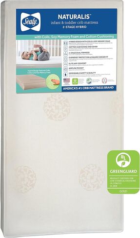 سيلي مرتبة سرير اطفال من بيبي ناتشوراليس بمرحلتين مزدوجة الصلابة ومقاومة للماء بتصميم ملفوف هجين وفوم، 52 انش × 27.5 انش in Kuwait