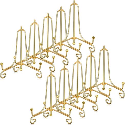10 Pack 4 Inch Iron Plate Stands for Display, Plate Holder Display Stand, Gold Easel Stands for Photo, Picture Frame, Decorative Plate, Dish, Book and Tabletop Art (Gold, 4 Inch) in Saudi Arabia