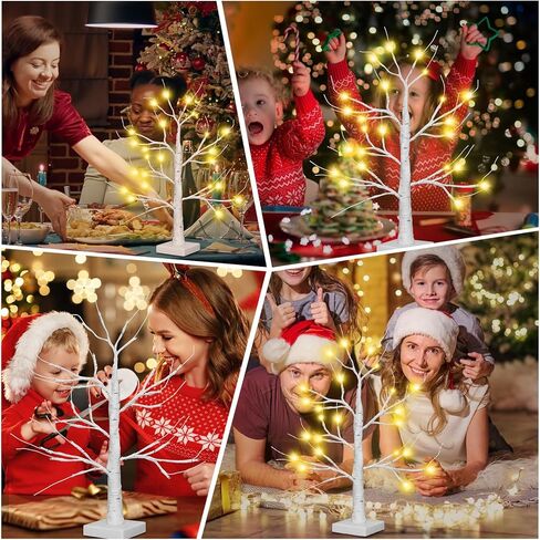 Lighted Birch Tree Christmas Decorations Indoor, 2FT White Birch Tree with 24 LED Lights Battery Powered, Small Tabletop Centerpiece Artificial Tree for Home Bedroom Wedding Winter Decoration in Kuwait