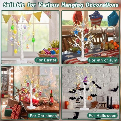 Lighted Birch Tree Christmas Decorations Indoor, 2FT White Birch Tree with 24 LED Lights Battery Powered, Small Tabletop Centerpiece Artificial Tree for Home Bedroom Wedding Winter Decoration in Kuwait