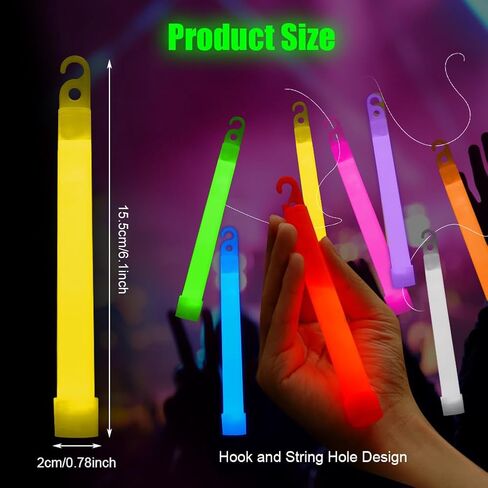 25 قطعة من أعواد التوهج بألوان النيون للأطفال، 6 بوصات كبيرة جدًا من العصي المتوهجة الساطعة مع خطاف وثقب، تتوهج في حزم الحفلات المظلمة للتخييم، معدات البقاء على قيد الحياة، انقطاع التيار الكهربائي، هدايا الحفلات in Kuwait