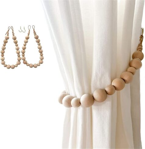 أربطة ستائر من الخرز الخشبي، حوامل ستائر مع خطافات، تستخدم لستائر النوافذ الرقيقة أو السميكة، حوامل ستائر، ظهر ربطات خرز خشبية للمكتب المنزلي وإكسسوارات تزيين المزرعة in Kuwait
