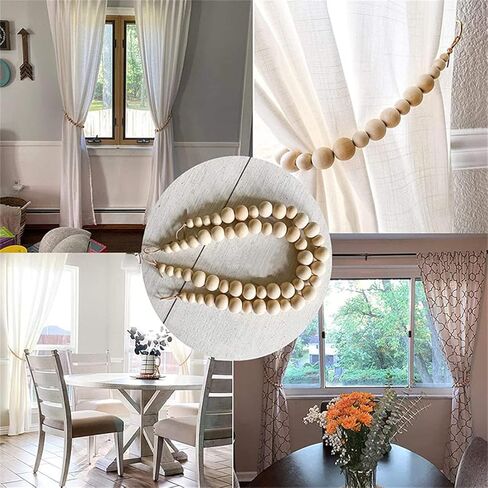 أربطة ستائر من الخرز الخشبي، حوامل ستائر مع خطافات، تستخدم لستائر النوافذ الرقيقة أو السميكة، حوامل ستائر، ظهر ربطات خرز خشبية للمكتب المنزلي وإكسسوارات تزيين المزرعة in Kuwait