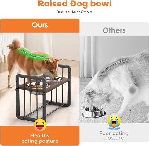 URPOWER Elevated Dog Bowls, 5 Heights Wood Raised Dog Bowl with Metal Stand, 44oz Stainless Steel Dog Food & Water Bowls, Dog Feeder Adjustable from 3.15" to 12.6" for Large Medium Small Dogs and Cats in Kuwait