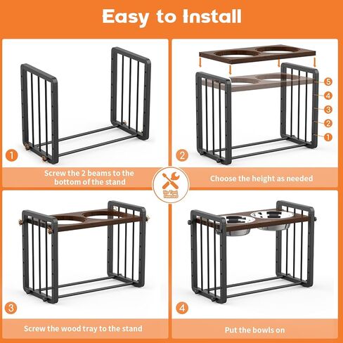 URPOWER Elevated Dog Bowls, 5 Heights Wood Raised Dog Bowl with Metal Stand, 44oz Stainless Steel Dog Food & Water Bowls, Dog Feeder Adjustable from 3.15" to 12.6" for Large Medium Small Dogs and Cats in Kuwait