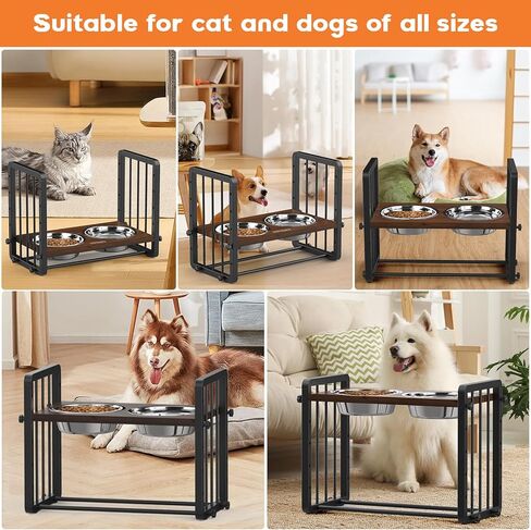 URPOWER Elevated Dog Bowls, 5 Heights Wood Raised Dog Bowl with Metal Stand, 44oz Stainless Steel Dog Food & Water Bowls, Dog Feeder Adjustable from 3.15" to 12.6" for Large Medium Small Dogs and Cats in Kuwait