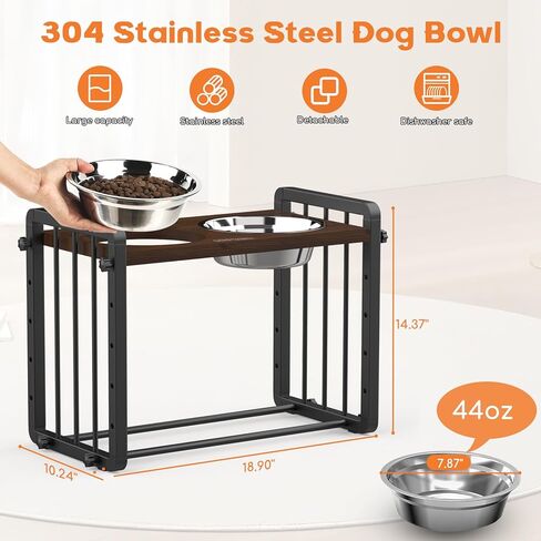 URPOWER Elevated Dog Bowls, 5 Heights Wood Raised Dog Bowl with Metal Stand, 44oz Stainless Steel Dog Food & Water Bowls, Dog Feeder Adjustable from 3.15" to 12.6" for Large Medium Small Dogs and Cats in Kuwait