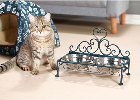 وحدة تغذية مرتفعة للحيوانات الأليفة للكلاب والقطط الصغيرة، أطباق مزدوجة من الفولاذ المقاوم للصدأ للطعام والماء مع حامل، باللون الأزرق المتعثر in Kuwait