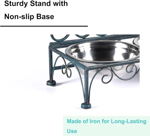 وحدة تغذية مرتفعة للحيوانات الأليفة للكلاب والقطط الصغيرة، أطباق مزدوجة من الفولاذ المقاوم للصدأ للطعام والماء مع حامل، باللون الأزرق المتعثر in Kuwait