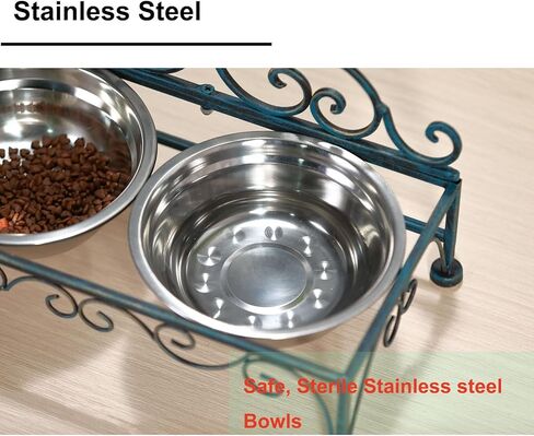 وحدة تغذية مرتفعة للحيوانات الأليفة للكلاب والقطط الصغيرة، أطباق مزدوجة من الفولاذ المقاوم للصدأ للطعام والماء مع حامل، باللون الأزرق المتعثر in Kuwait