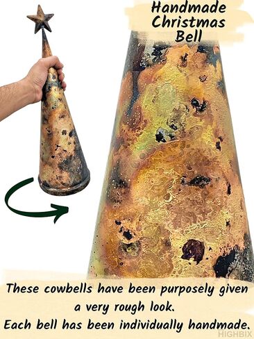 HIGHBIX Set of 3 Giant Harmony Table Top Hanging Bells Huge Vintage Handmade Country Rustic Lucky Christmas Hanging XL Bells (Table Top) in Kuwait