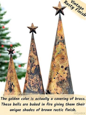 HIGHBIX Set of 3 Giant Harmony Table Top Hanging Bells Huge Vintage Handmade Country Rustic Lucky Christmas Hanging XL Bells (Table Top) in Kuwait