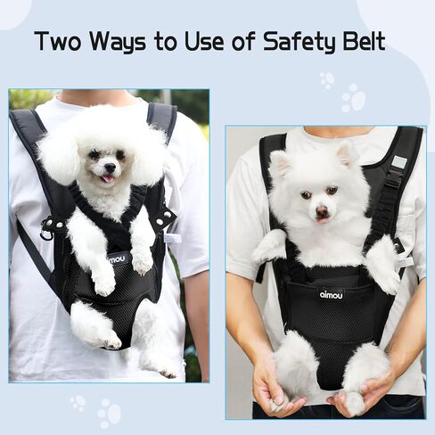Pet Dog Carrier Backpack, Aimou Adjustable Hands-Free Doggie Front Pack Safety Travel Bag, Breathable Legs & Tail Out for Traveling Hiking Camping for Small Medium Dogs Cats Puppies, Black Large in Kuwait