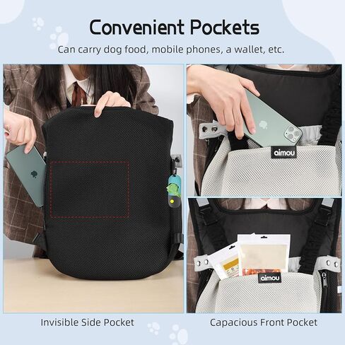 Pet Dog Carrier Backpack, Aimou Adjustable Hands-Free Doggie Front Pack Safety Travel Bag, Breathable Legs & Tail Out for Traveling Hiking Camping for Small Medium Dogs Cats Puppies, Black Large in Kuwait