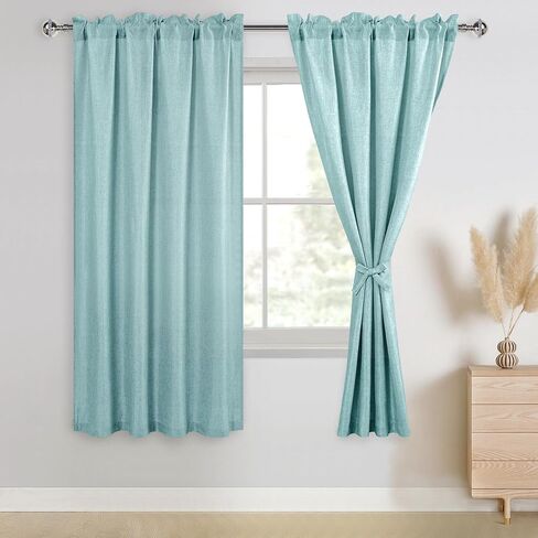 JIUZHEN Aqua Faux Linen Curtains for Bedroom, Rod Pocket Thick Linen Semi Sheer Curtains 54 Inches Long Light Filtering Curtains & Drapes for Living Room, Set of 2 Window Curtain Panels,42 W x 54L in Kuwait