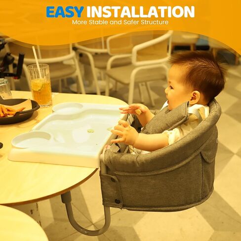 Orzbow Hook On High Chair, Portable Table Highchair Seat for Babies & Toddlers 6-36 Months, Collapsible Clip On Counter High Chair with Carry Bag for Travel, Home and Restaurant, Easy Clean, Gray | ﻿ Portable Table Highchair Seat , Collapsible Clip On Cou in Saudi Arabia